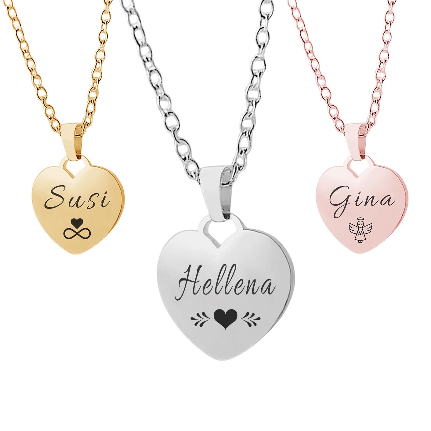 Namen und Symbol Herz Halskette Gravur diverse Farben Geschenk