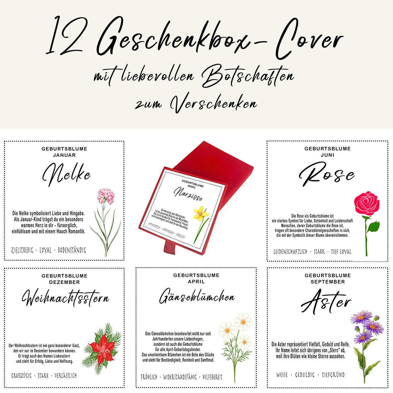 Geburtsblume Halskette Geschenkbox Cover Übersicht Geschenk