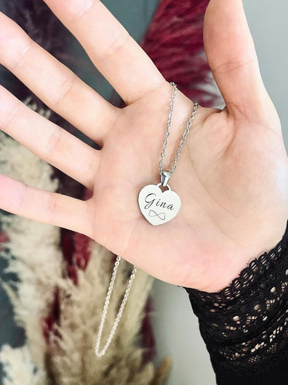 Namen und Symbol Herz Halskette Gravur Silber Geschenk