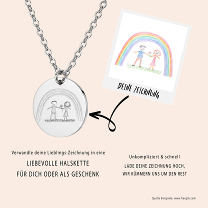 Foto Kinderzeichnung Halskette Gravur Silber Geschenk
