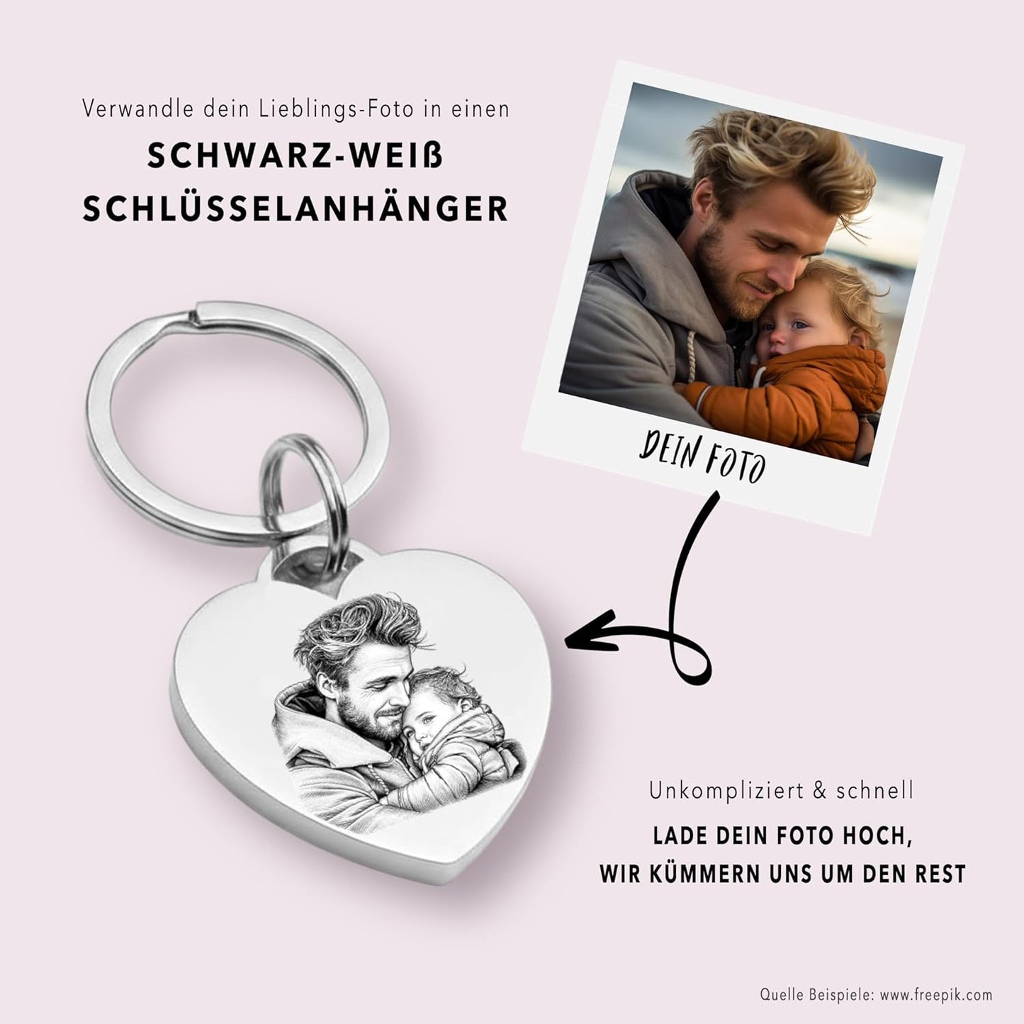 Herzform Schlüsselanhänger Foto-Gravur Silber Geschenk