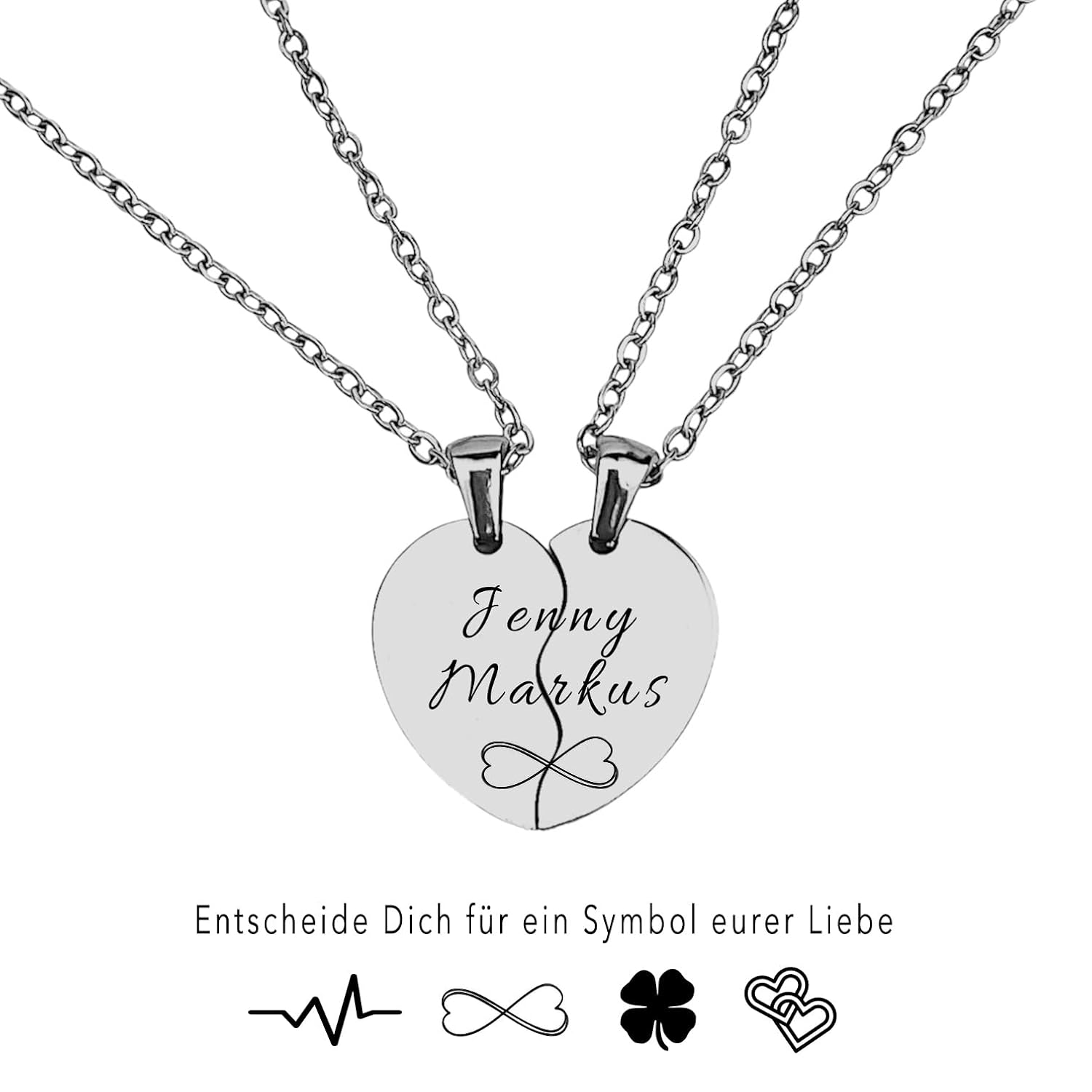 Paar-Herz-Halskette Gravur Silber Geschenk