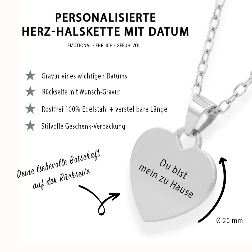 Personalisierte Herz Halskette mit Datumsgravur - Symbolischer Schmuck als Geschenk