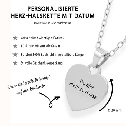 Personalisierte Herz Halskette mit Datumsgravur - Symbolischer Schmuck als Geschenk