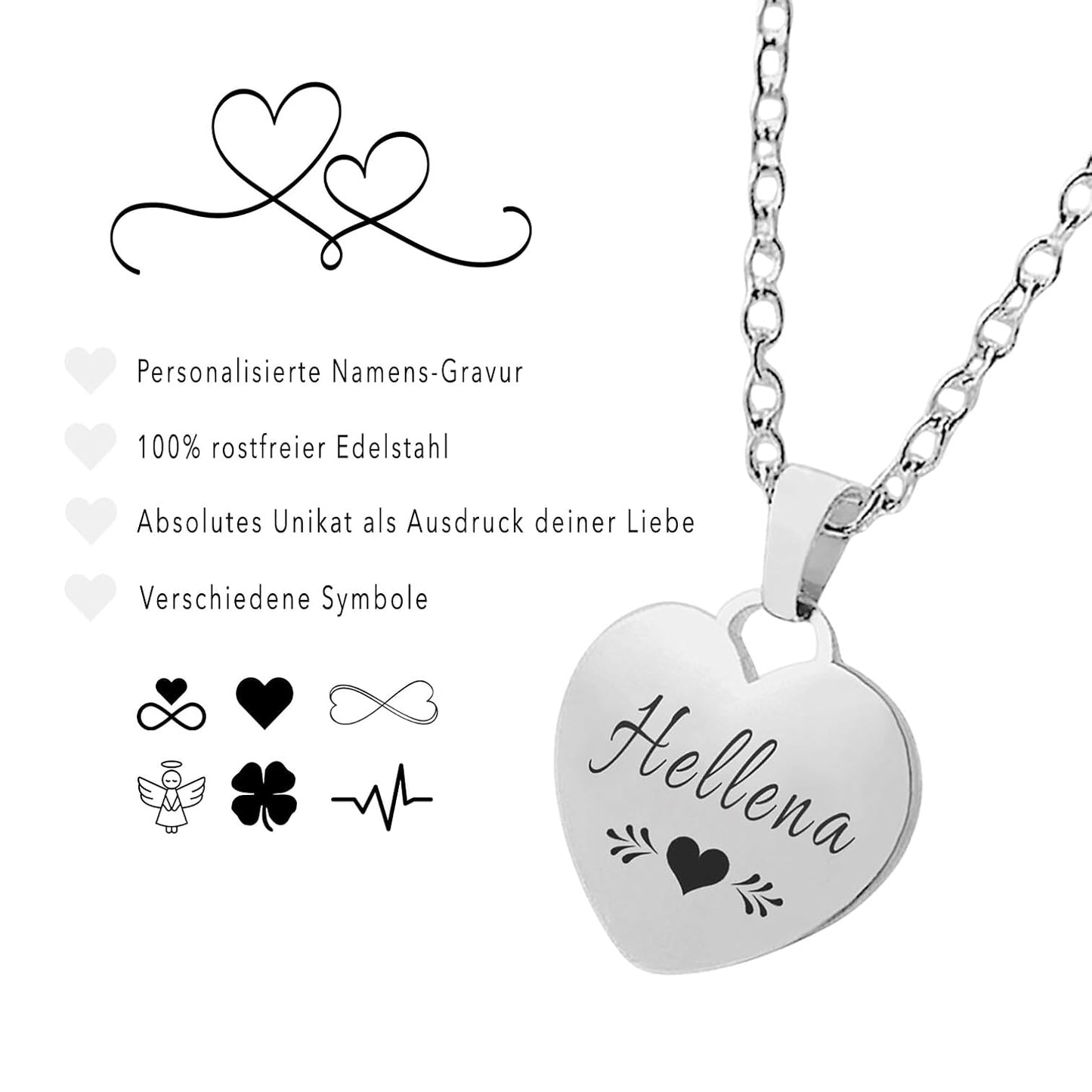 Herz Namen Halskette Gravur Silber Geschenk