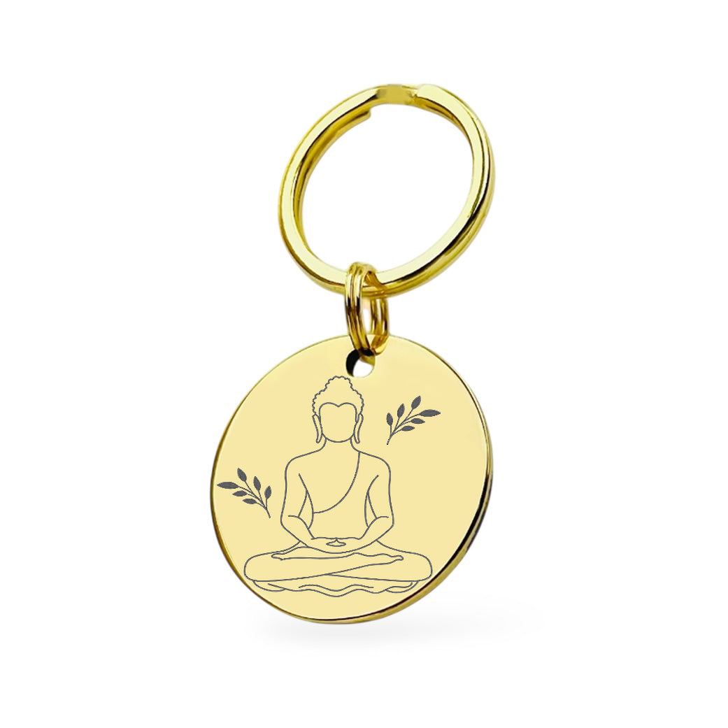Buddhistischer Schlüsselanhänger Gravur Gold Geschenk