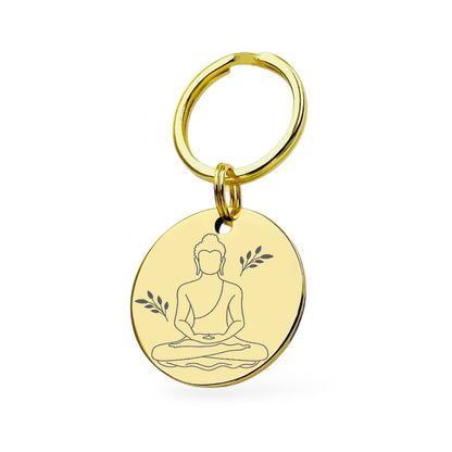 Buddhistischer Schlüsselanhänger Gravur Gold Geschenk