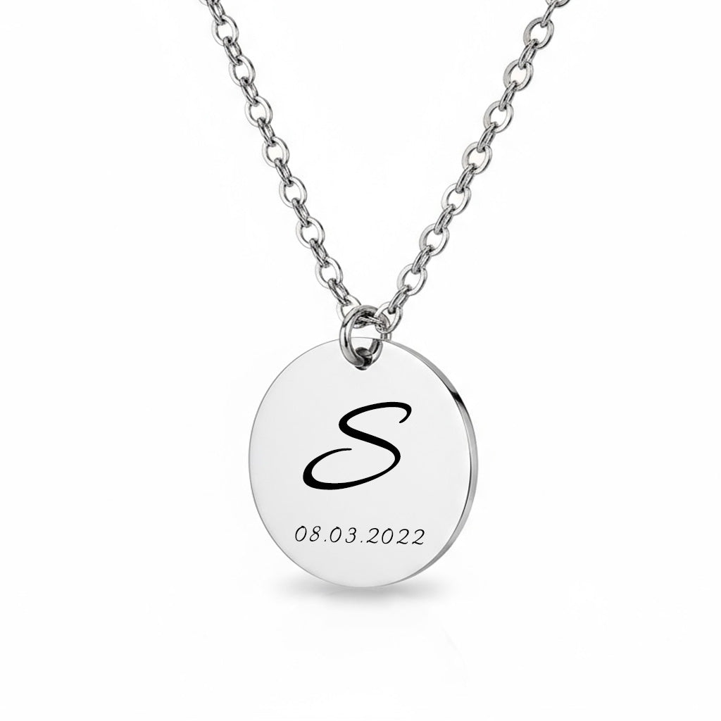 Initiale und Datum Halskette Gravur Silber Geschenk