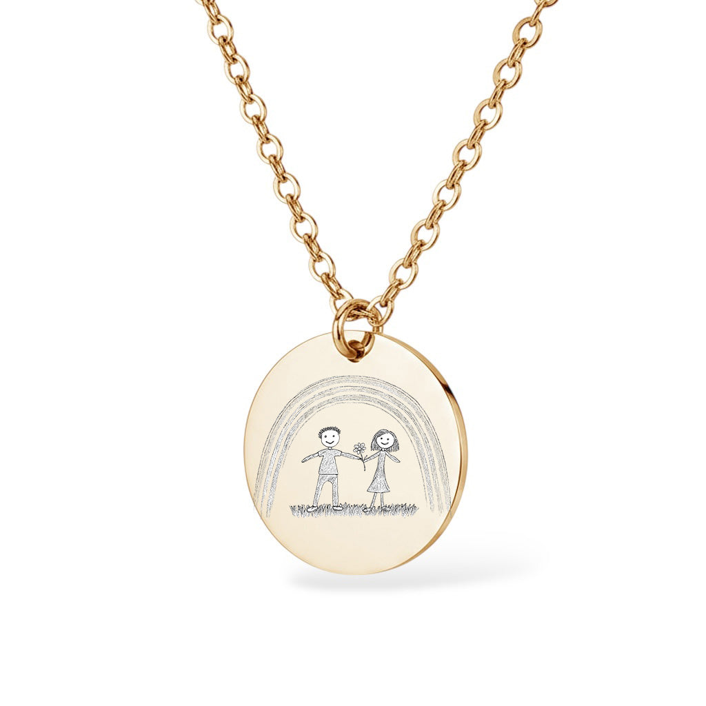 Foto Kinderzeichnung Halskette Gravur Gold Geschenk
