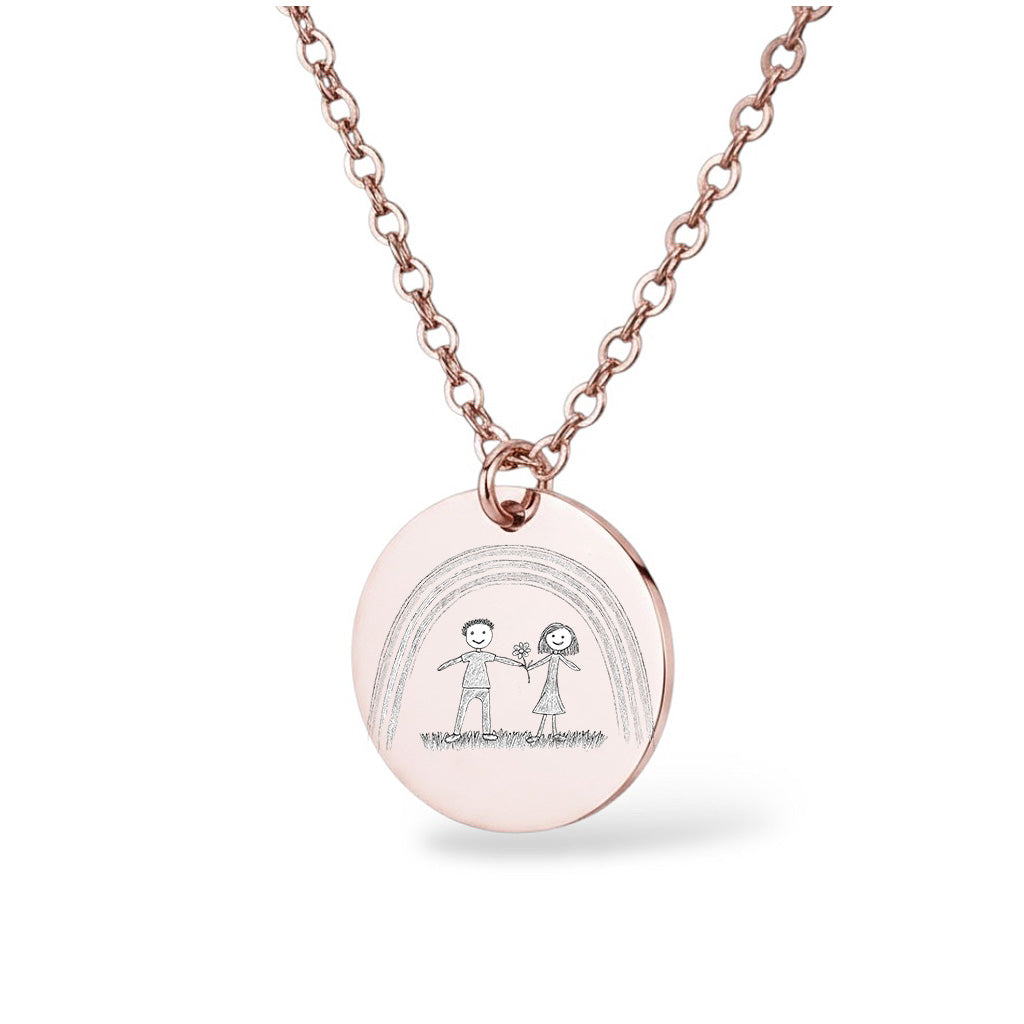 Foto Kinderzeichnung Halskette Gravur Rosegold Geschenk
