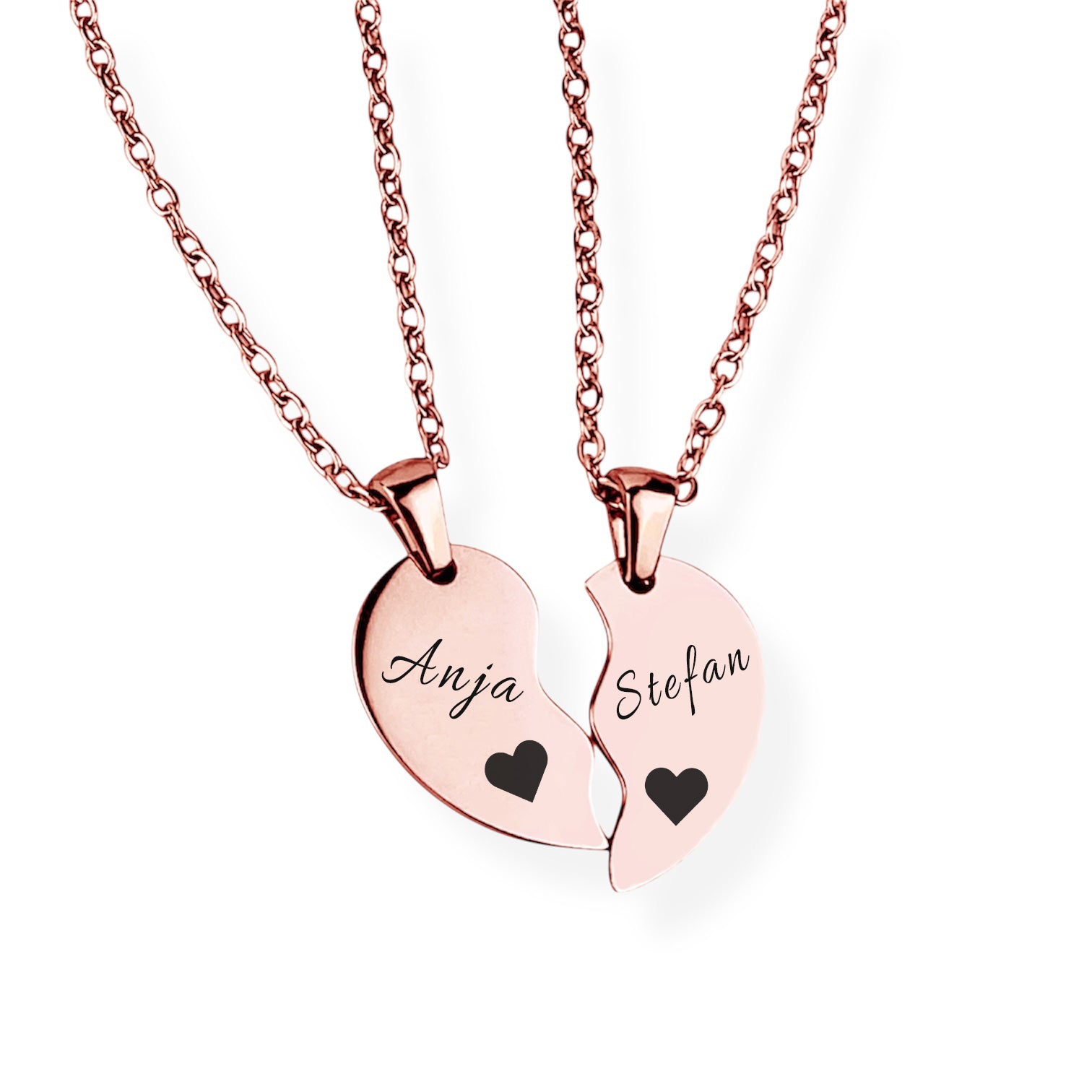 Paar-Herz-Halskette Gravur Rosegold Geschenk