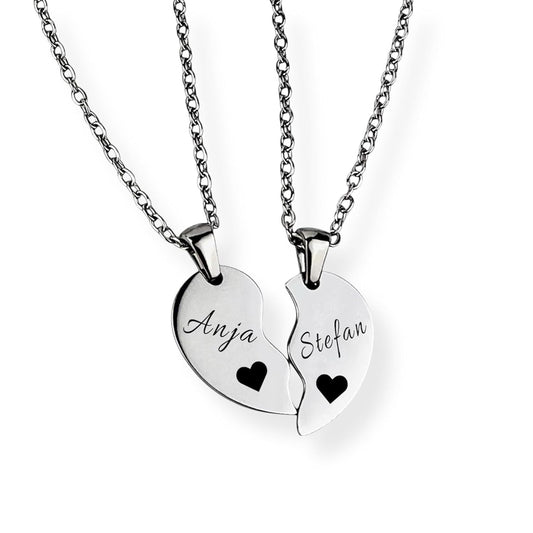 Paar-Herz-Halskette Gravur Silber Geschenk