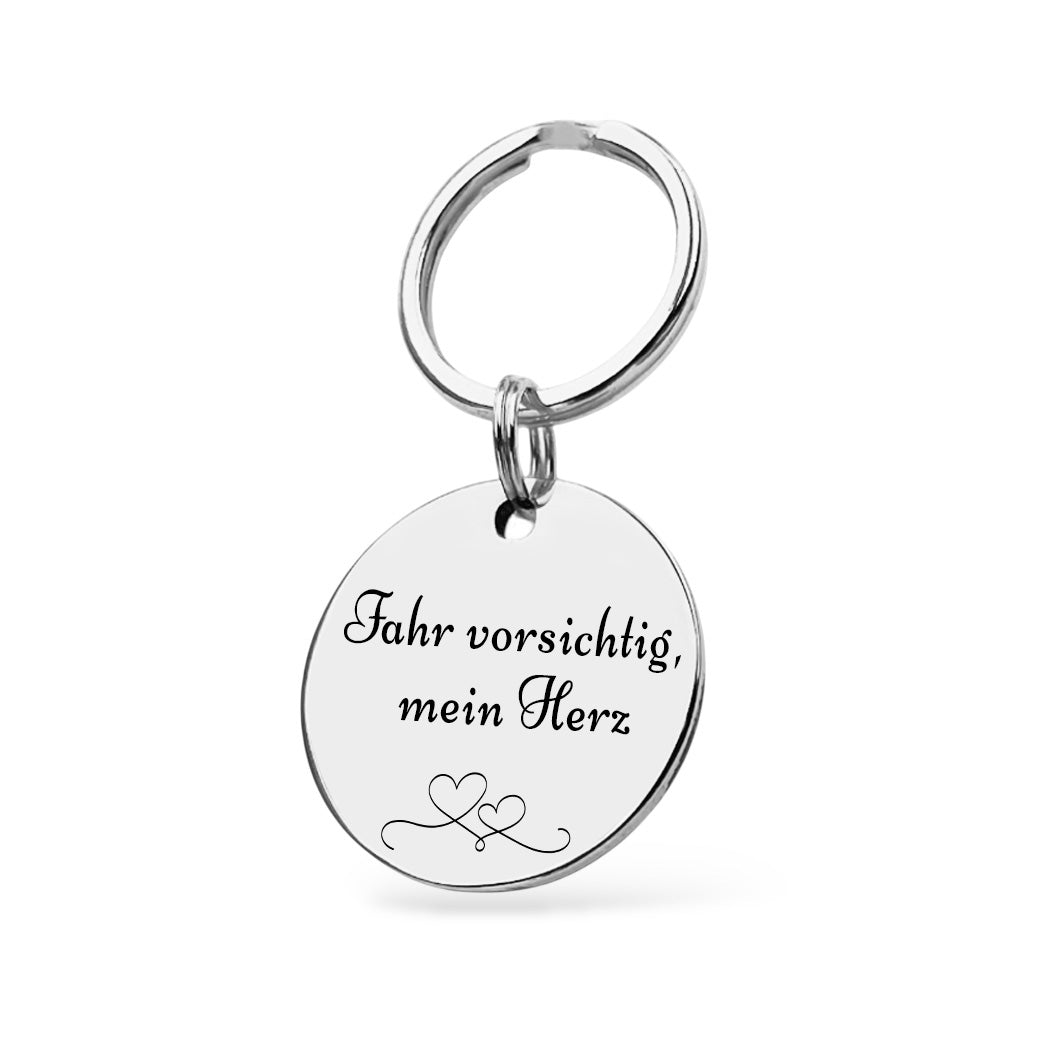 Fahr vorsichtig mein Herz Schlüsselanhänger Gravur Silber Geschenk