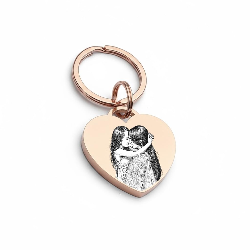 Herzform Schlüsselanhänger Foto-Gravur Rosegold Geschenk