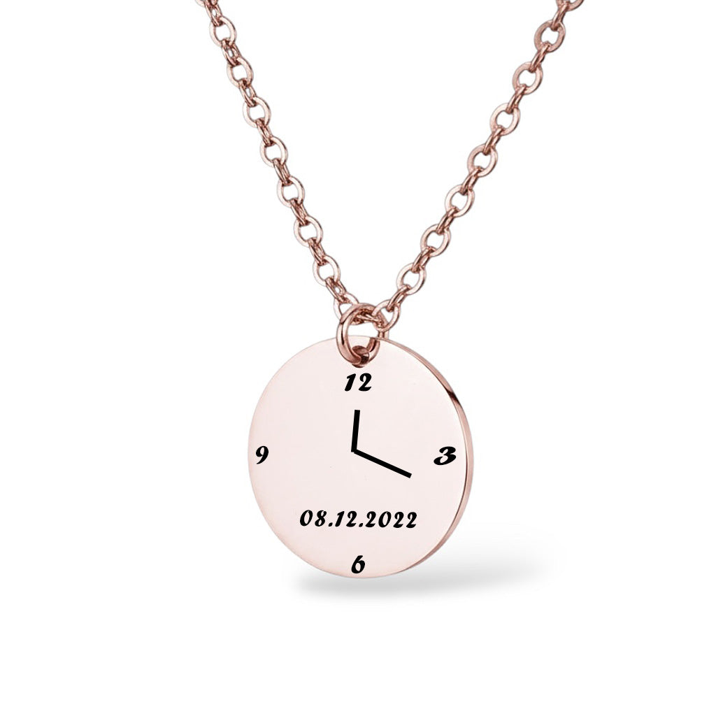 Geburtsuhr Halskette Gravur Rosegold Geschenk