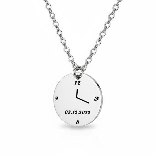 Geburtsuhr Halskette Gravur Silber Geschenk