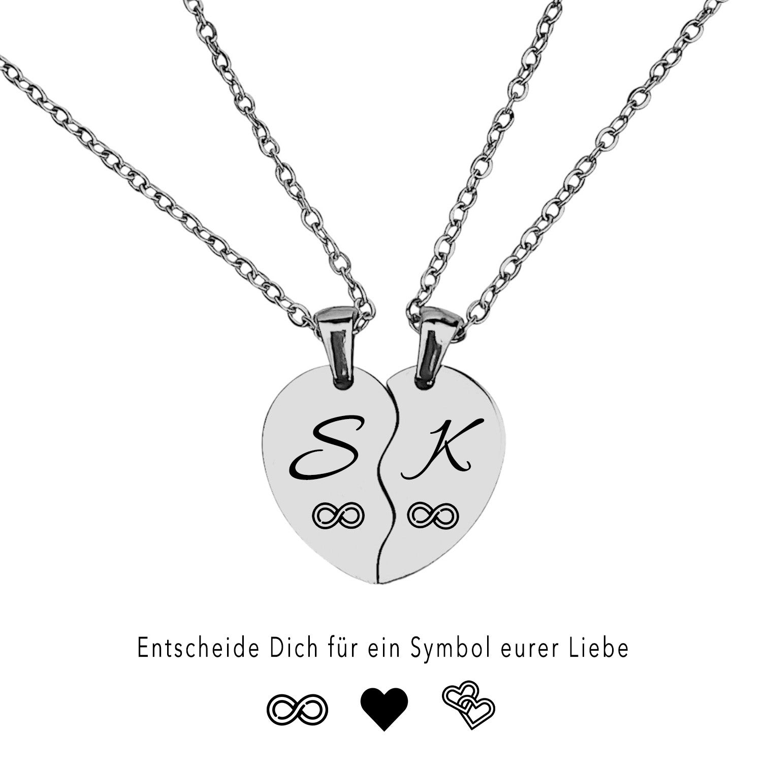 Paar-Herz-Halskette Gravur Silber Geschenk
