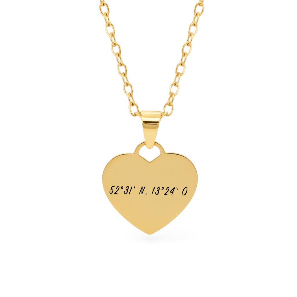 Koordinaten-Herz-Halskette Gravur Gold Geschenk
