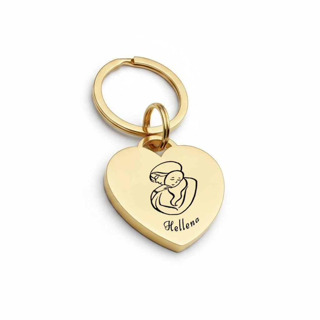 Mutter-Kind-Liebe Herz Schlüsselanhänger Gravur Gold Geschenk