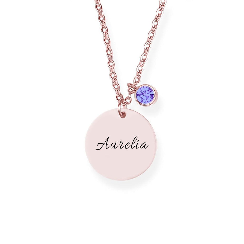 Namenshalskette mit Geburtsstein Gravur Rosegold Geschenk 