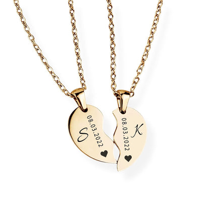 Paar-Herz-Halskette Gravur Gold Geschenk