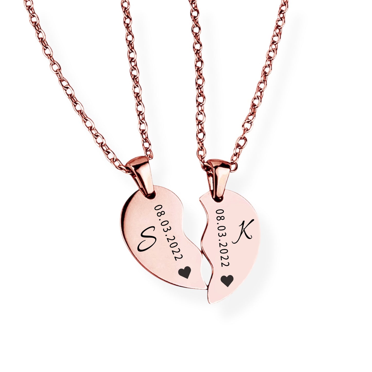 Paar-Herz-Halskette Gravur Rosegold Geschenk