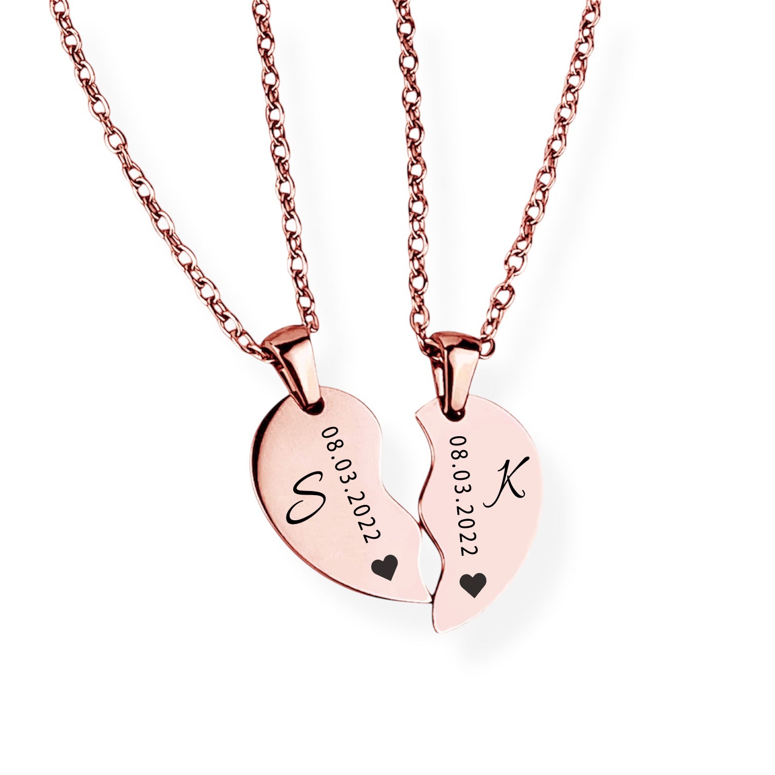 Paar-Herz-Halskette Gravur Rosegold Geschenk
