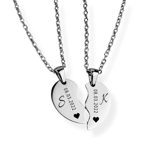 Paar-Herz-Halskette Gravur Silber Geschenk