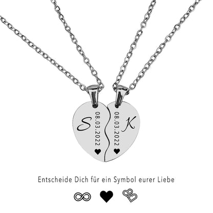 Paar-Herz-Halskette Gravur Silber Geschenk