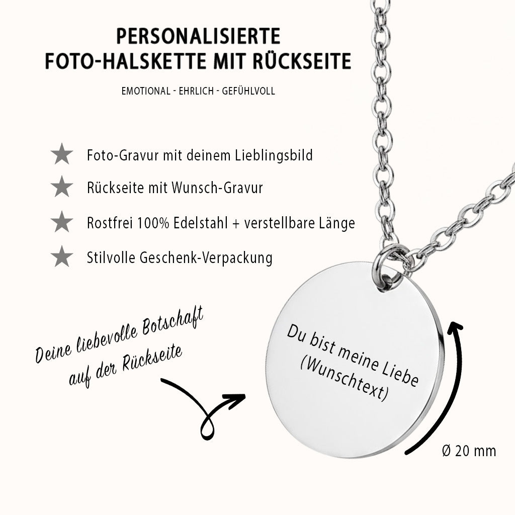 Personalisierte Halskette mit Foto-Gravur als Erinnerung oder Geschenk