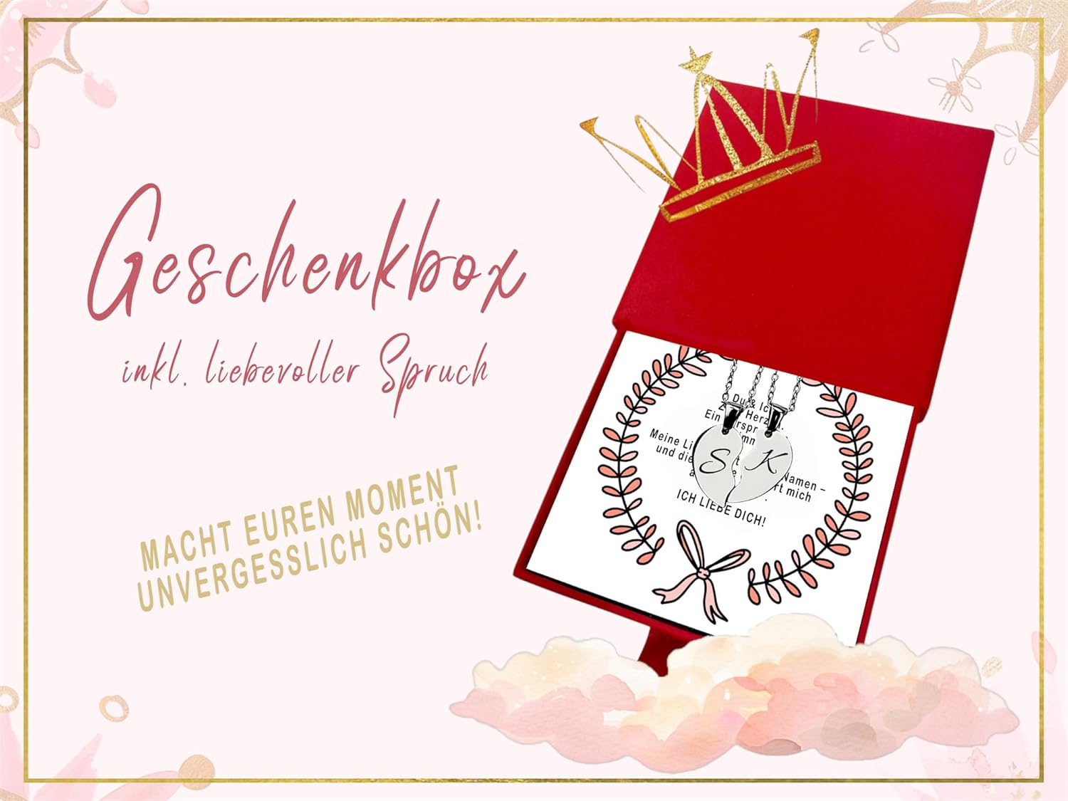 Paar-Herz-Halskette Gravur Silber  Geschenkbox