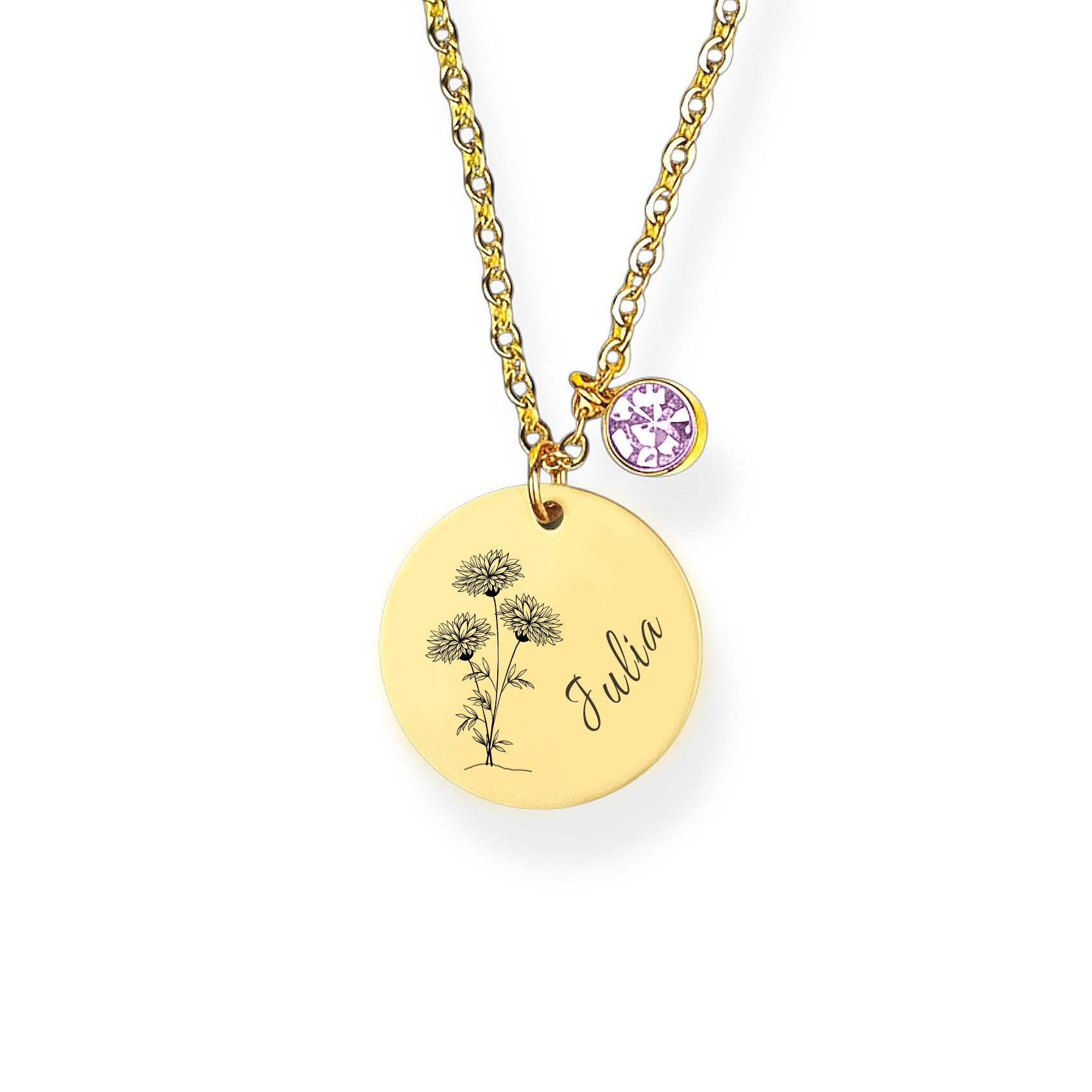 Geburtsblume Halskette Gravur Gold Geschenk