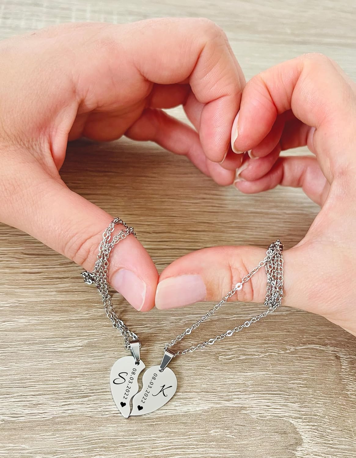 Paar-Herz-Halskette Gravur Silber Geschenk