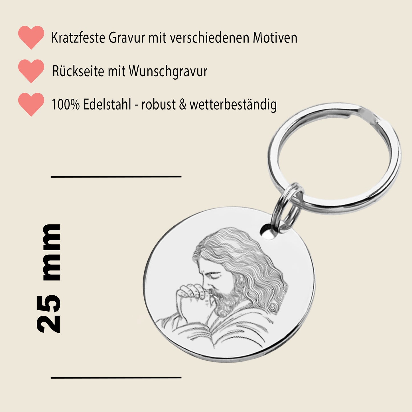 Personalisierter Schlüsselanhänger Christentum Gravur Silber Geschenk