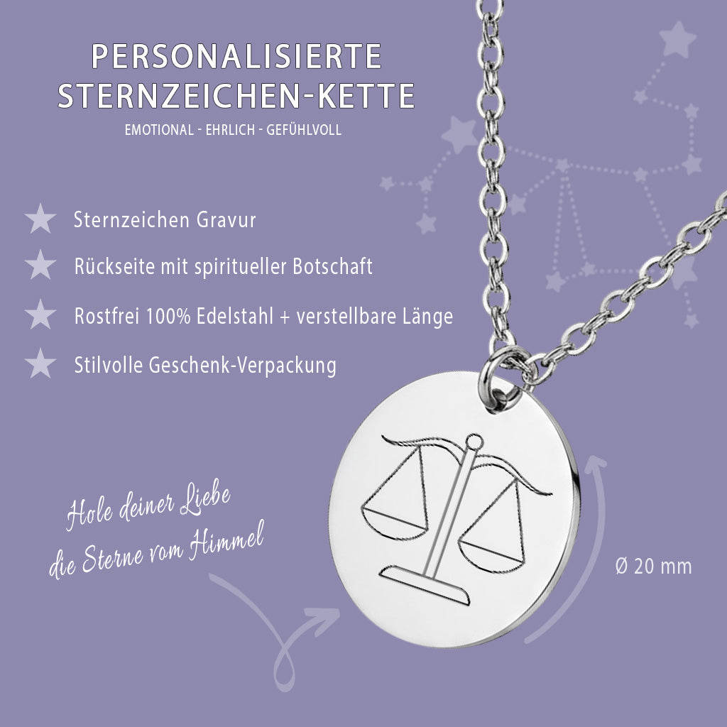 Sternzeichen Halskette Gravur Silber Geschenk