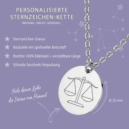 Sternzeichen Halskette Gravur Silber Geschenk