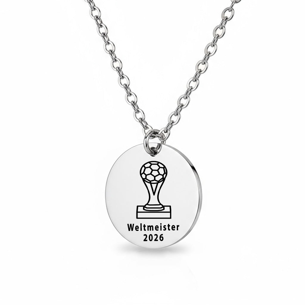 Personalisierte Edelstahl Kette mit graviertem WM 2026 Fan-Anhänger - Geschenk für echte Fußballfans