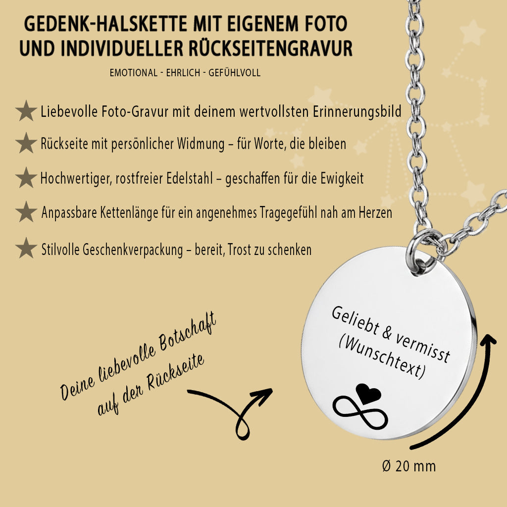 Gedenk Halskette Foto-Gravur Silber Geschenk