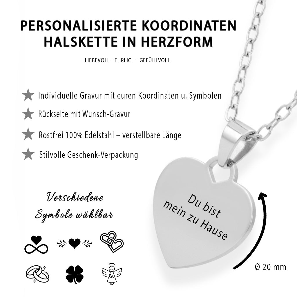 Koordinaten Herz-Halskette Gravur Silber Geschenk
