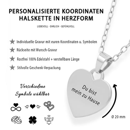 Koordinaten Herz-Halskette Gravur Silber Geschenk