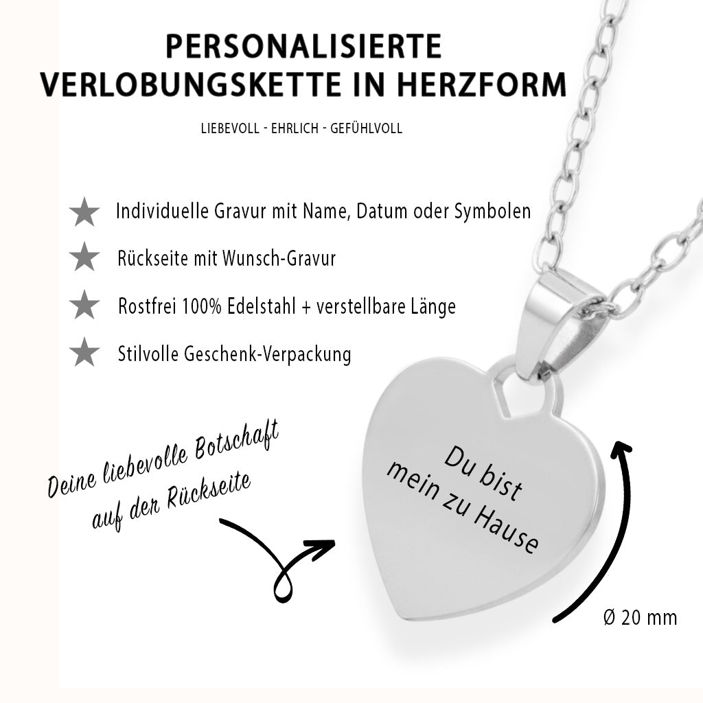 Verlobungs-Herz-Halskette Gravur Silber Geschenk