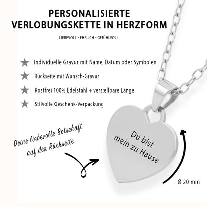 Verlobungs-Herz-Halskette Gravur Silber Geschenk