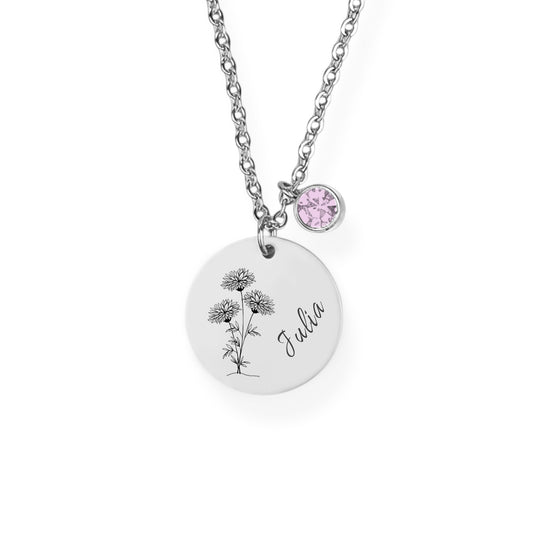 Geburtsblume Halskette Gravur Silber Geschenk