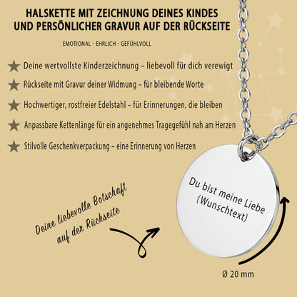 Foto Kinderzeichnung Halskette Gravur Silber Geschenk