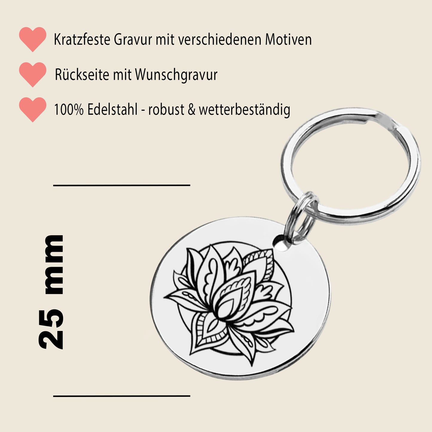 Buddhistischer Schlüsselanhänger Gravur Silber Geschenk