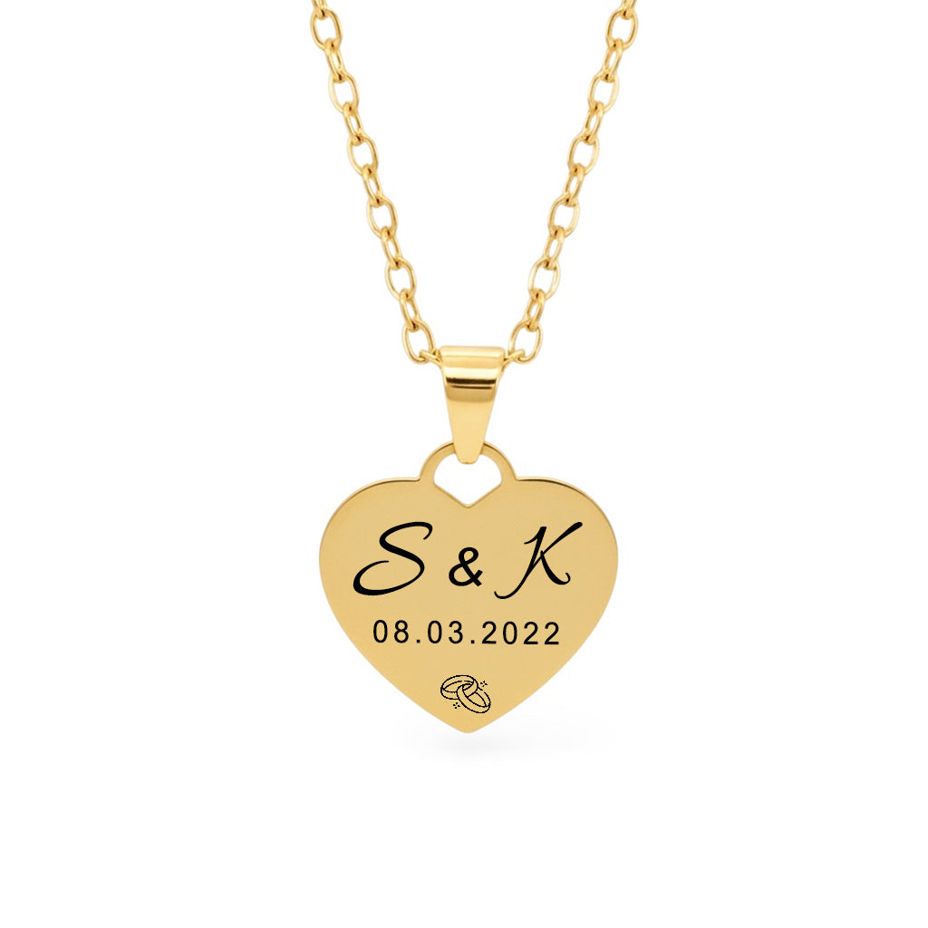 Personalisierte Verlobungs-Halskette mit Initialen und Datum - Symbolischer Schmuck als Geschenk